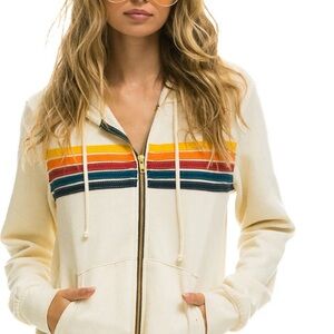 AVIATOR Nation 5 Stripe Zip Up Hoodie - Vintage White -Unisex.  Barley worn